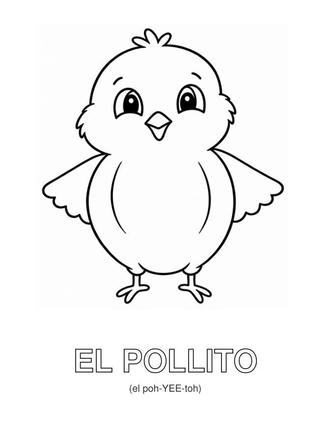 Spanish el pollito coloring page with pronunciation